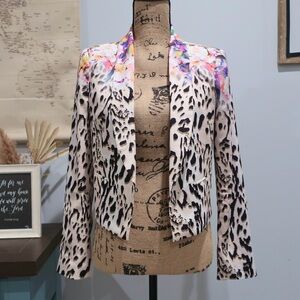 Bebe Blazer Animal Print Floral Fall Office Outfit